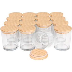glass jars with bamboo lids for making candles. (box)