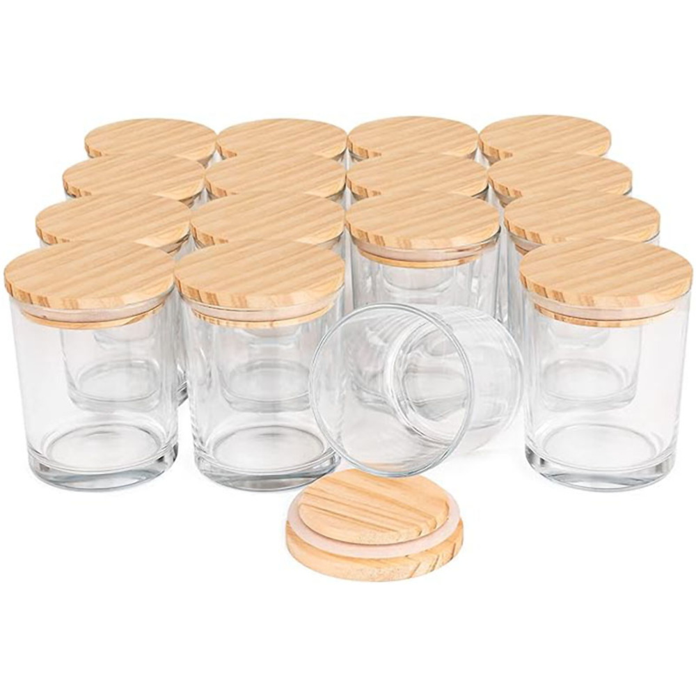 glass jars with bamboo lids for making candles. (box) glass jars with bamboo lids for making candles. (box)