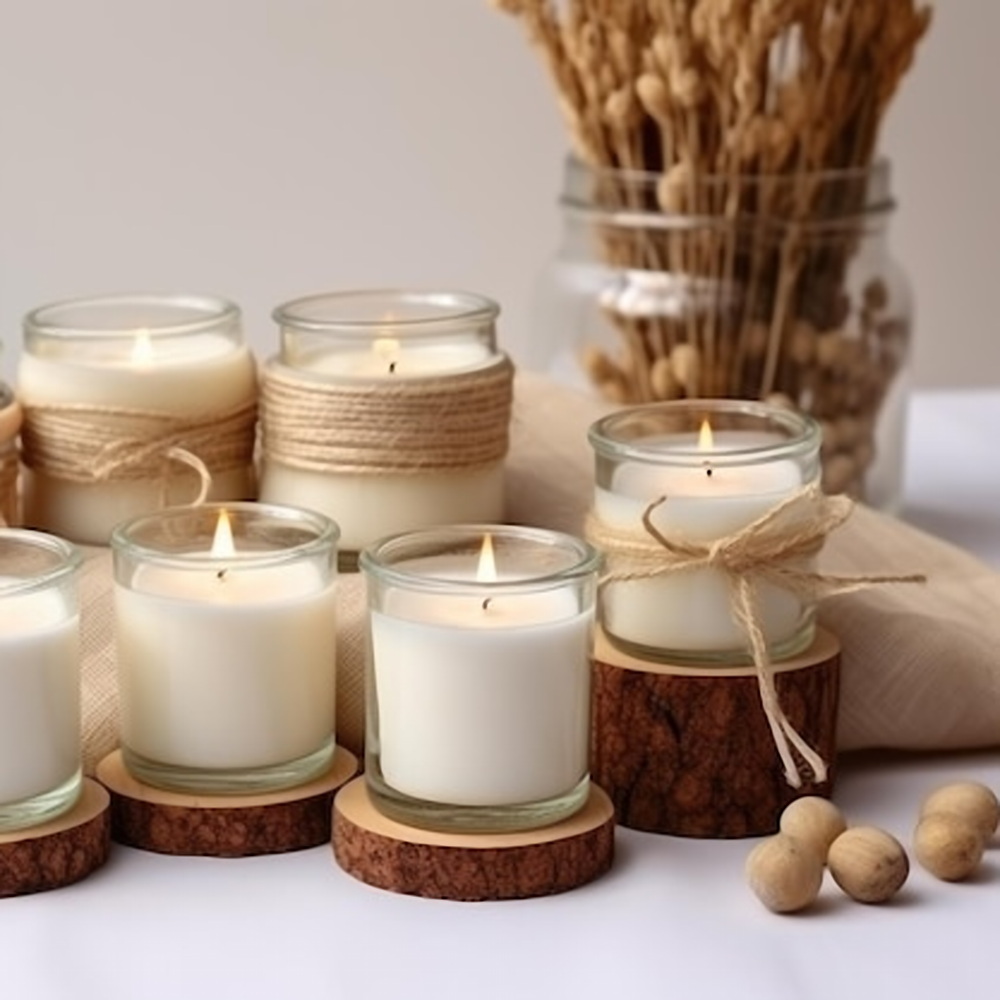 glass jars with bamboo lids for making candles. (box) glass jars with bamboo lids for making candles. (box)